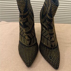 Thalia Sodi Black and Sparkling Gold beaded throughout Heeled Booties!